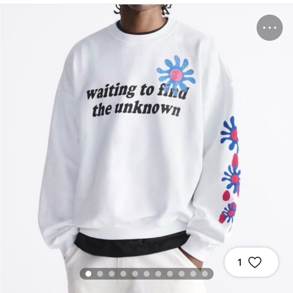 Zara White Crewneck Sweater with Blue and Red Floral Accents